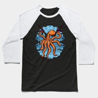Armed Octopus Illustration Baseball T-Shirt